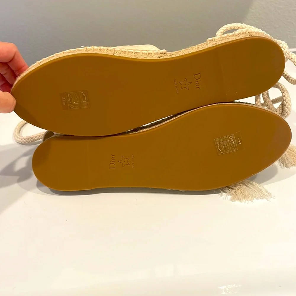 Dior Cream Espadrille Lace-Up Sandals